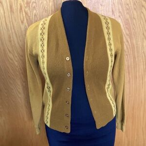 Men’s Vintage 1960s mid century Sears double knit mustard argyle cardigan M